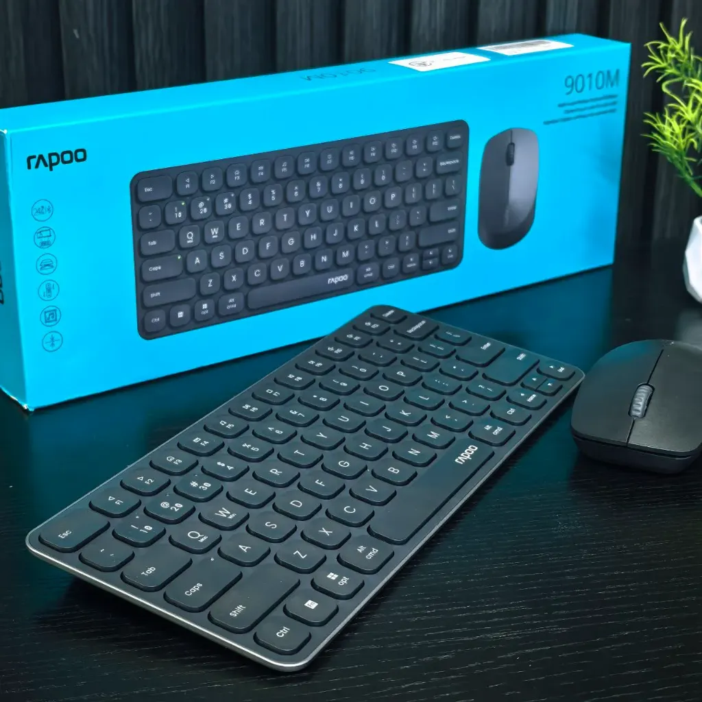 RAPOO 9010M Wireless Keyboard Mouse Set Multi-Device US English Keyboard Wireless Bluetooth 5.0/4.0/2.4GHz Quiet Click Connect 4 Devices Simultaneously Silent Compact Low Profile Keys,Black