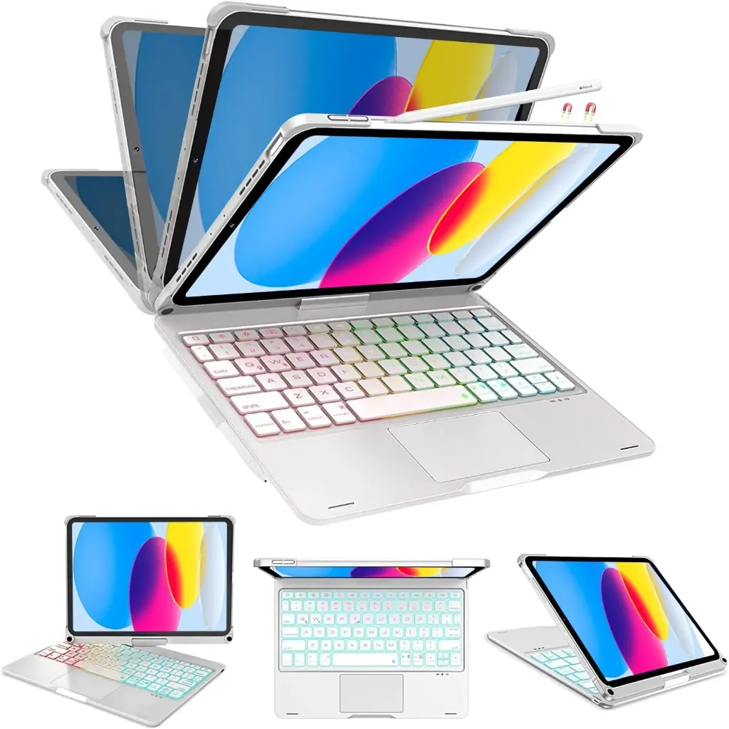 Ingenious Industry Design / 360° Rotation: iPad 11th Gen Keyboard A16 2025 iPad 10th Gen Keyboard Case, 10.9 Inch High Precision Touchpad Included, 7 Colors Backlight, Wireless Bluetooth Keyboard
