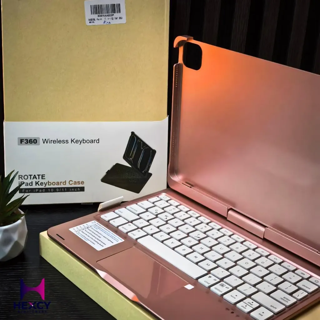 360 Degree Rotating Keyboard Case for iPad A16 11th Generation/iPad 10 10th Generation with Touchpad, 7-Color Backlight, Integrated Wireless Bluetooth Keyboard, Multi-Angle Adjustment, Auto (Pink)