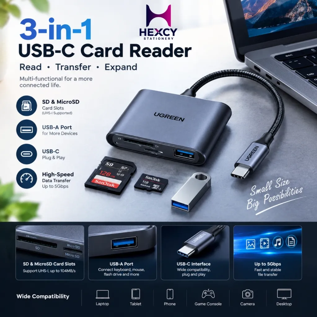 [80798] UGREEN 3-in-1 USB-C SD Card Reader (with USB Port Expansion)