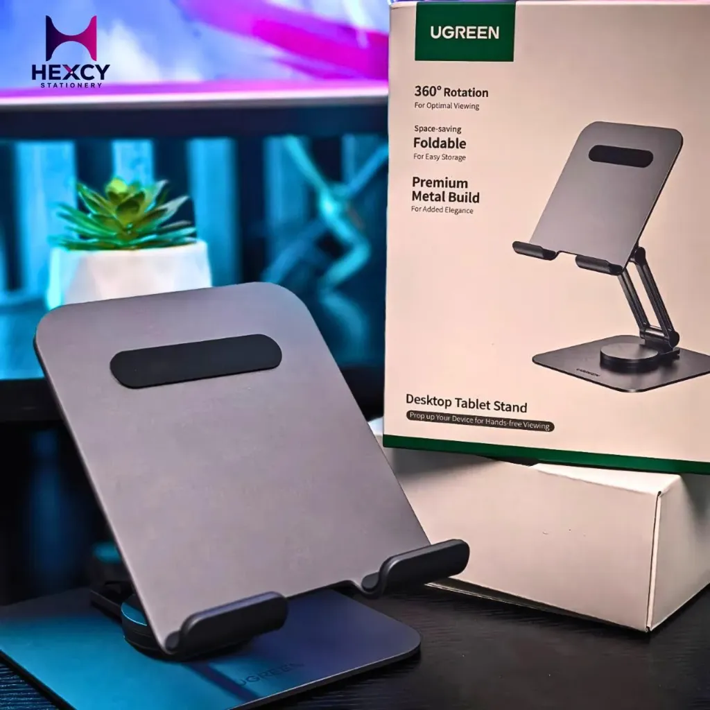 UGREEN iPad 360° Rotating Base Foldable Adjustable Height Angle Aluminum Portable Stand for iPad, Galaxy Tab, Note 6/5, LG, Sony, Nexus, Fire Hd, Kindle and More 4.7-13 Inch (Grey)