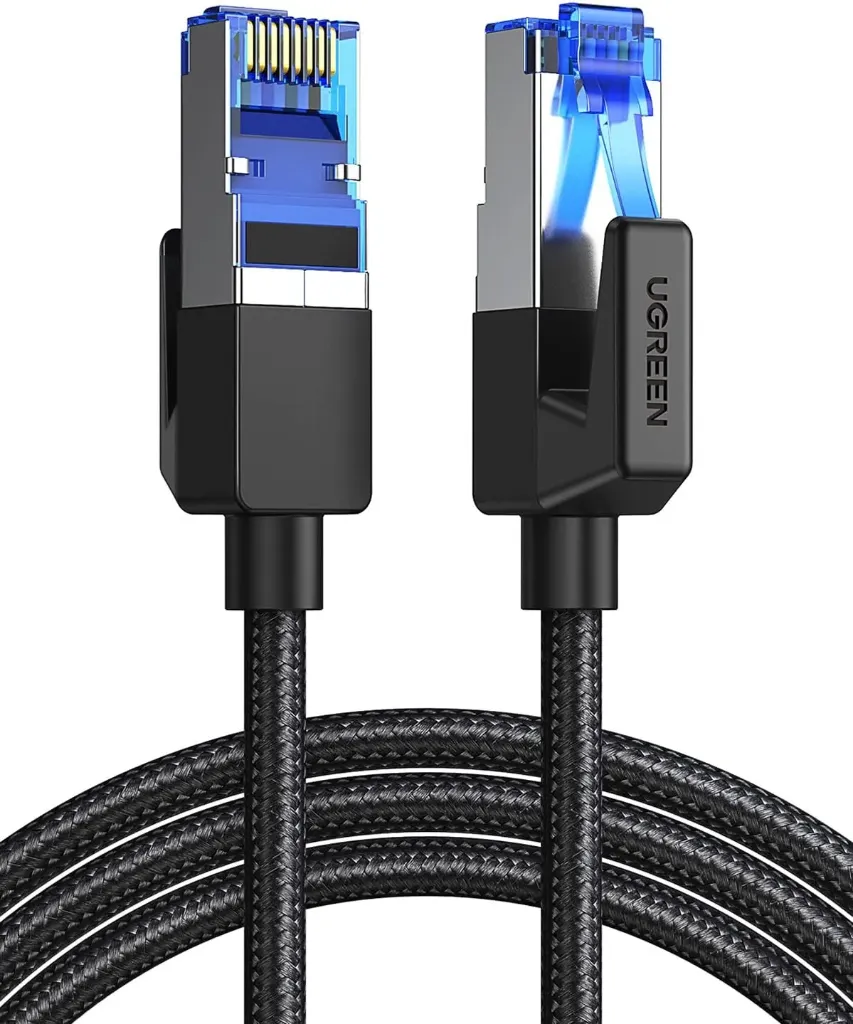 [80432] UGREEN LAN Cable, 3M Mesh, Category 8 Connector, Ultra High Speed 40Gbps/2000MHz, CAT8 Compliant, Ethernet Cable, Prevents Clip Breakage, Shielded, Compatible with Modem, Router, PS3, PS4