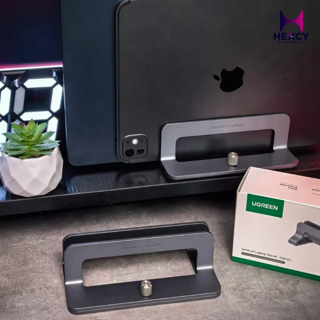 UGREEN Vertical Laptop Stand, PC Stand, Vertical Storage, Adjustable Width, Aluminum Alloy, Silicone Rubber, Scratch-Resistant, Compatible with All Mac, Surface, iPad, HP, etc. (Gray)