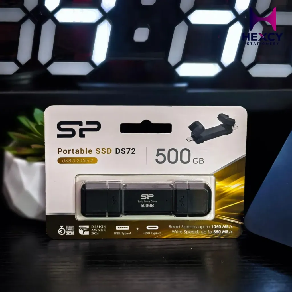 Silicon Power 500GB DS72 Portable USB 3.2 Gen 2 Type-C/Type-A SSD Solid State Drive Stick (Black),