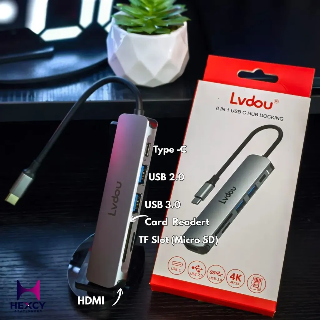 2025 High-Function Version USB C Hub 6-in-1 Lvdou Adapter | 100W PD Charging Support, 4K 60Hz HDMI, MicroSD/SD Card Reader Included | Compatible with MacBook Pro/Air, iPad Pro, iPhone 15/16, Surface