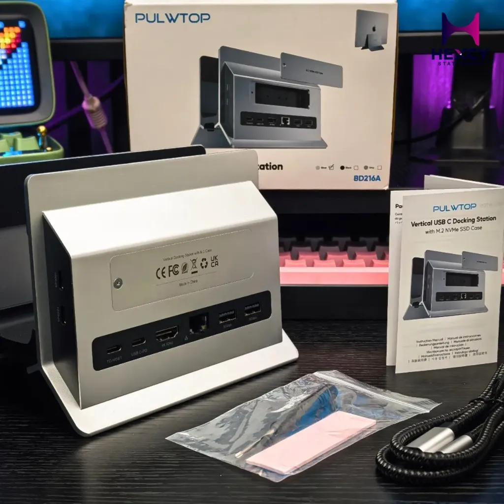 11 in 1 USB C Docking Station for MacBook Pro/Air, Vertical Type-C Stand and Dock, Integrated Expansion Docking with 1*HDMI 4K@60Hz + 1*SSD Slot (Not Included) + 2*USB-A 3.0 + 2*USB-C 3.2