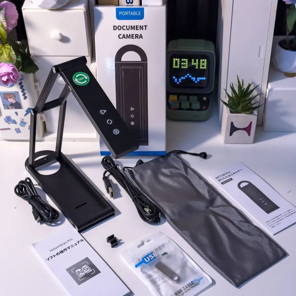 Netum Scanner, Document Scanner, Small, A3, Mac & Win Compatible, 15 Million Pixels, 4K Resolution, Equipped with OCR in 192 Languages, Webcam, USB Writing Camera, Folding Scanner (Black)