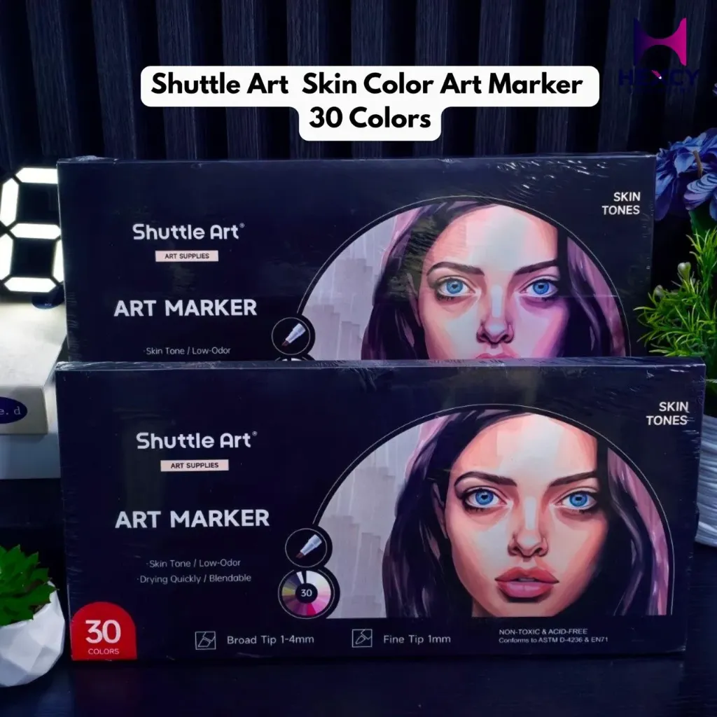 Shuttle Art Marker Pens Set of 29 Flesh Brown Skin Colors with Blender Pen Fine Ends Art Markers, Fine Point, Quick Drying, Alcohol Markers, Portrait Drawing, Cartoon Pen for Portrait, Cartoonist Set,