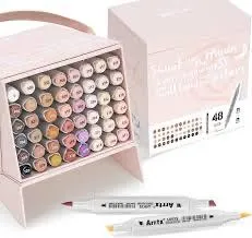 Arrtx Marker Pens 48 Colors Skin Tone Illustration Marker Brush Dual Use Waterproof Quick-Dry Skin Color Coloring, Illustration, Manga, Comic with Blender Pen Brown Alcohol Markers for Professional