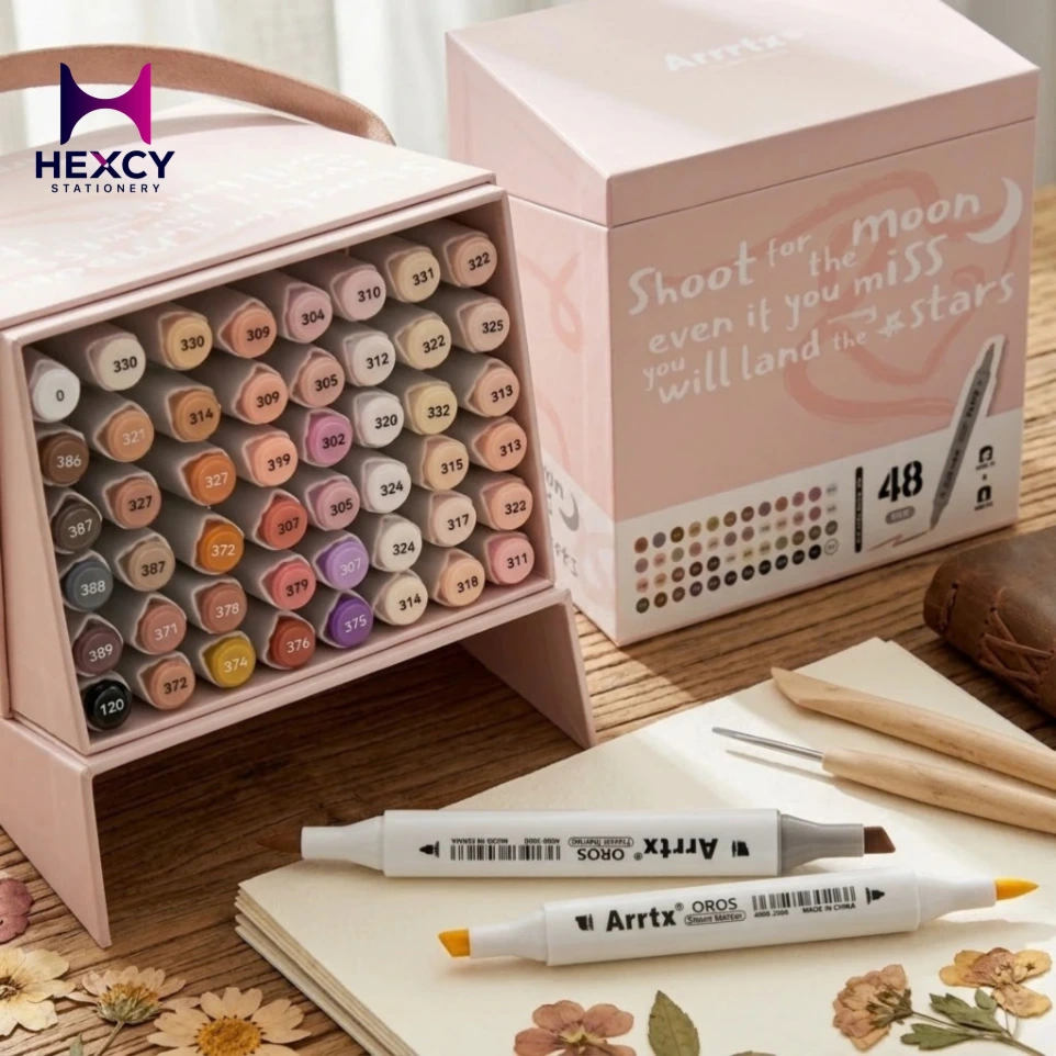 Arrtx Marker Pens 48 Colors Skin Tone Illustration Marker Brush Dual Use Waterproof Quick-Dry Skin Color Coloring, Illustration, Manga, Comic with Blender Pen Brown Alcohol Markers for Professional