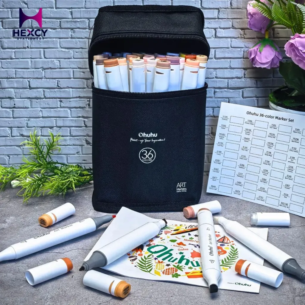 Ohuhu Illustration Markers, 36 Colors, 37 Pieces, Skin Tone, Thick, Fine Ends, Skin Tone, Marker Pen, Blender Pen, Brown, Character, Alcohol Marker, Illustration, Hair Color, Face, Art Supplies Set