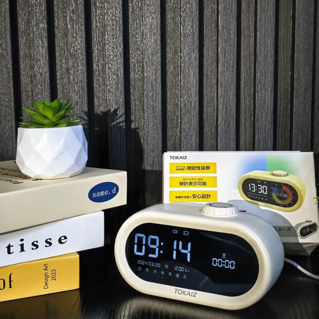 TOKAIZ Learning Timer with Clock for Kids, Countdown Count-up, Multifunctional, Alarm Clock, Digital Clock, Digital Visual Timer, Alarm Snooze Function, Study Timer, Type-C Rechargeable, Date/Day of (Lvory)