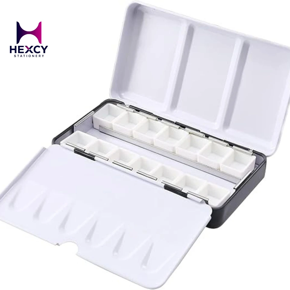 PAVIKE Paint Palette Case 14 Holes with Lid Removable Watercolor Paint Case Portable for Travel Outdoor Coloring Palette