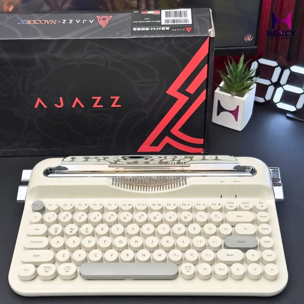 AJAZZ AF84 Dual-Mode Wireless Portable Keyboard - Retro Punk Typewriter Membrane Keyboard with Quiet Sound - Wireless BT Dual-Mode