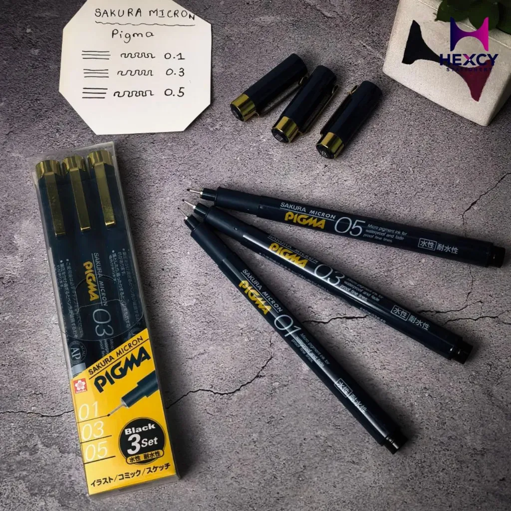 Sakura Crepas ESDK-3A Pigma Water Based Pen, Black, Set of 3