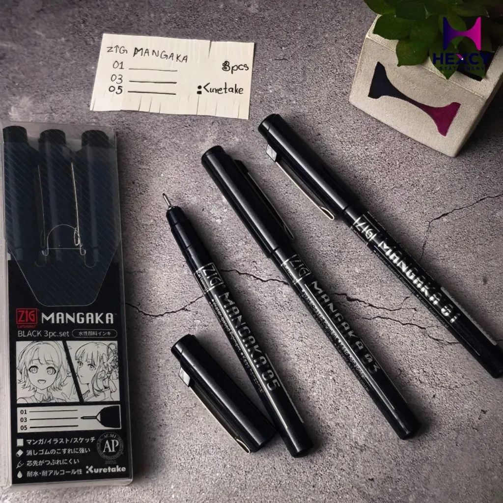 [CVM/3VBK2] Kuretake ZIG CARTOONIST MANGAKA Black Set of 3 0.25mm 0.45mm 0.65mm Art Illustration