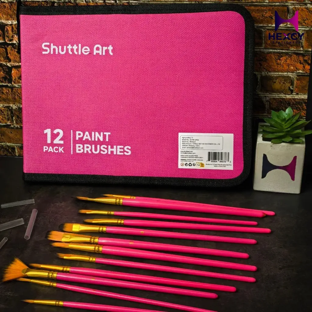 Shuttle Art Paint Brush Set of 12 Assorted Shape Sizes Paint Brushes Bristles Brush Set with Storage Case
