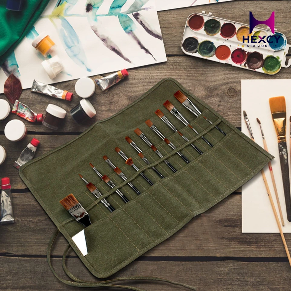 Brush Case, Canvas Painting Brush Case, Roll Pen Case, Tool Holder, Paint Brush Bag, 22 Slots, Paint Brush Holder, for Oil and Watercolor Brushes, Brush Storage, Roll Pen Case, 22 Slots