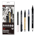 Kuretake IKTB-21/5V Brush Pen Illustration Basic Set 2, 5 Types, Black, White
