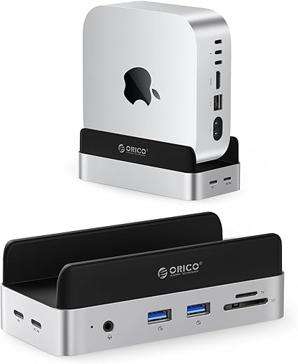 ORICO MiniDock Mac mini M4 Dedicated Stand & Dock | NVMe SSD Enclosure | 6-IN-1 USB3.2 Hub | 10Gbps USB-A×2 & SD/TF Card Reader Compatible with Mac mini M4/Pro