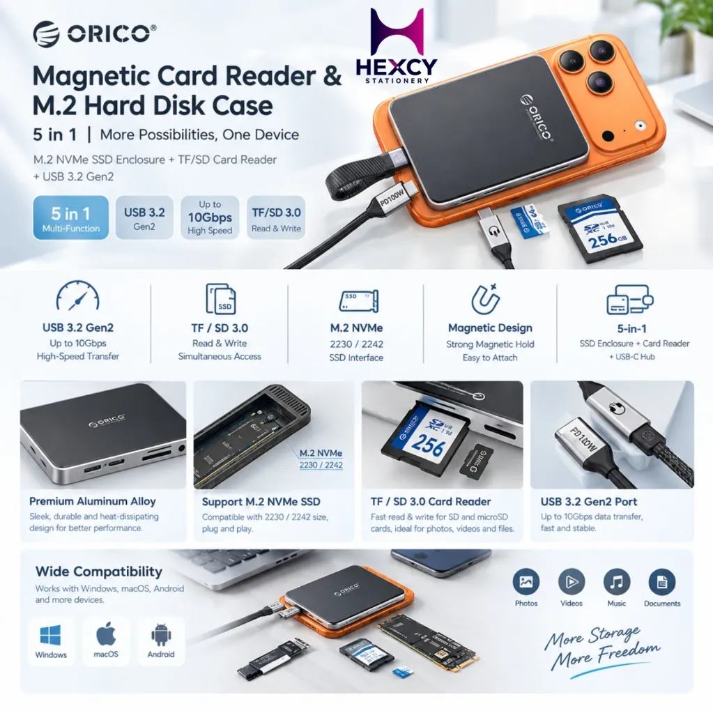 [AP42F] ORICO 5-in-1 Magnetic M.2 NVMe SSD Enclosure & Card Reader (USB 3.2 Gen 2 - 10Gbps/ 2230/2242)