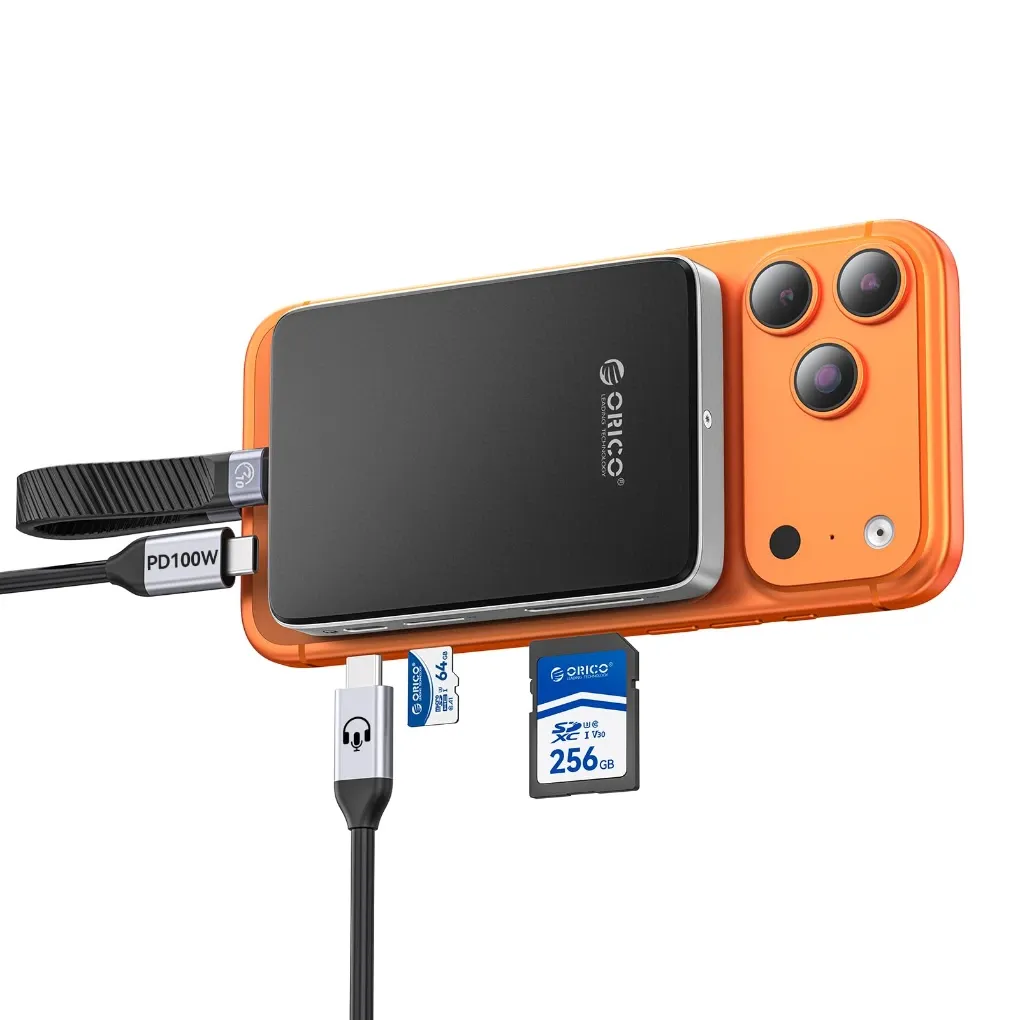 ORICO Magnetic Card Reader & M.2 Hard Disk Case with TF/SD 3.0, 5 in 1 M.2 NVMe 2230/2242 SSD Interface, Supports USB 3.2 Gen2, Supports High Speed Data Transfer up to 10Gbps, TF-SD 3.0 Read & Write