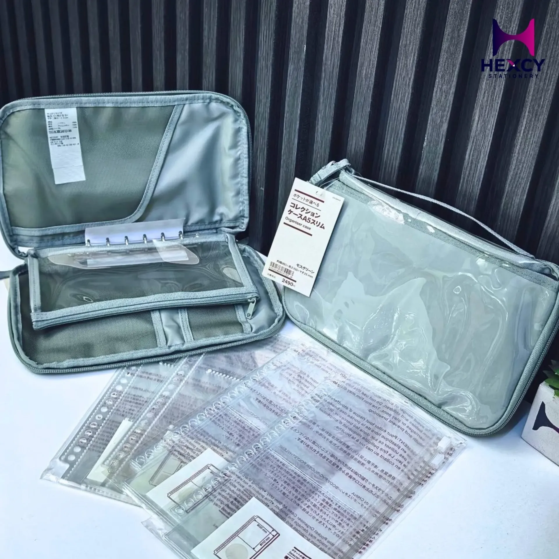 Muji A5 Slim Collection Case with Selectable Pockets, Moss Green
