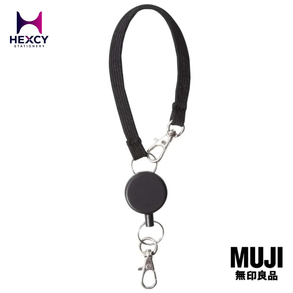 Muji Strap with reel for pass case/card case,Black