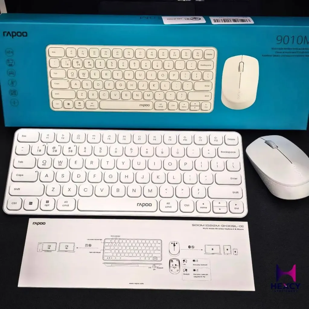 RAPOO 9010M Wireless Keyboard Mouse Set Multi-Device US English Keyboard Wireless Bluetooth 5.0/4.0/2.4GHz Quiet Click Connect 4 Devices Simultaneously Silent Compact Low Profile Keys, White