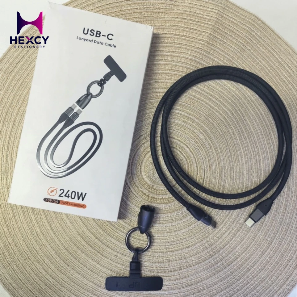 AUFU USB C Cable, 240 W 4.9 ft (1.2 m), Smartphone Strap, Mobile Phone Strap, Type C Cable, USB 2.0, 480 Mpbs Data Transfer, 2 Strap Holder Included, Smartphone Shoulder Hand, Neck/Crossbody