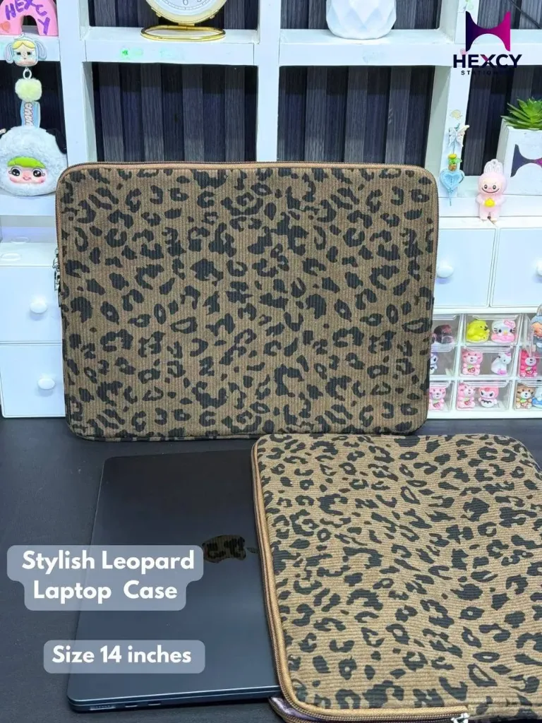 Stylish Leopard Print Corduroy Laptop Sleeve
