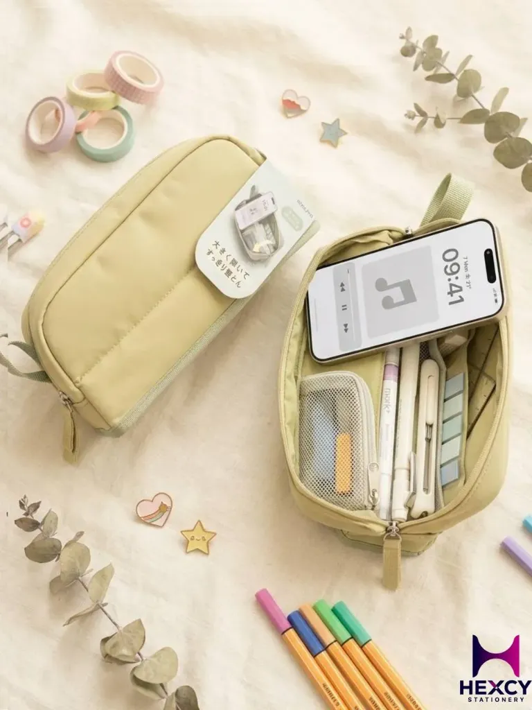 [F-VBF262G] Kokuyo Pencil Case, Large Capacity, Tool Pen Case, Kabako, Half Pocket (Green 1)
