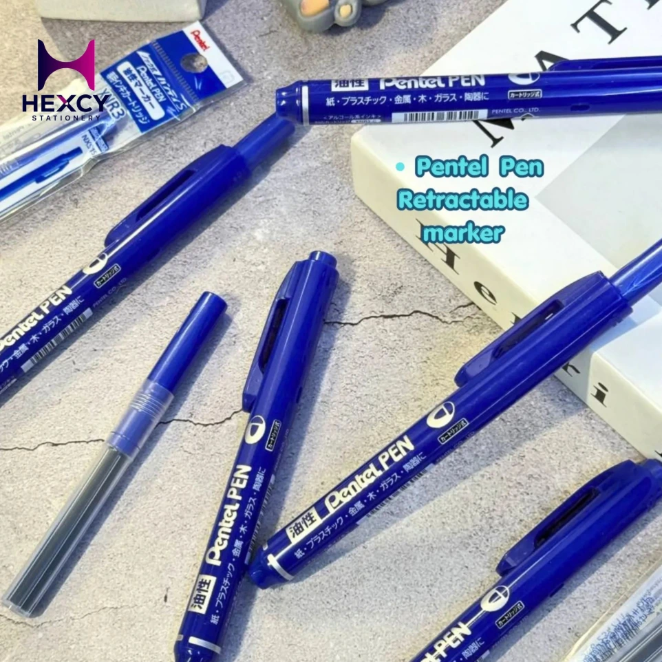 PentelPEN Handy S Knock Oil-Based Pen, Fine Point, Round Tip, Blue