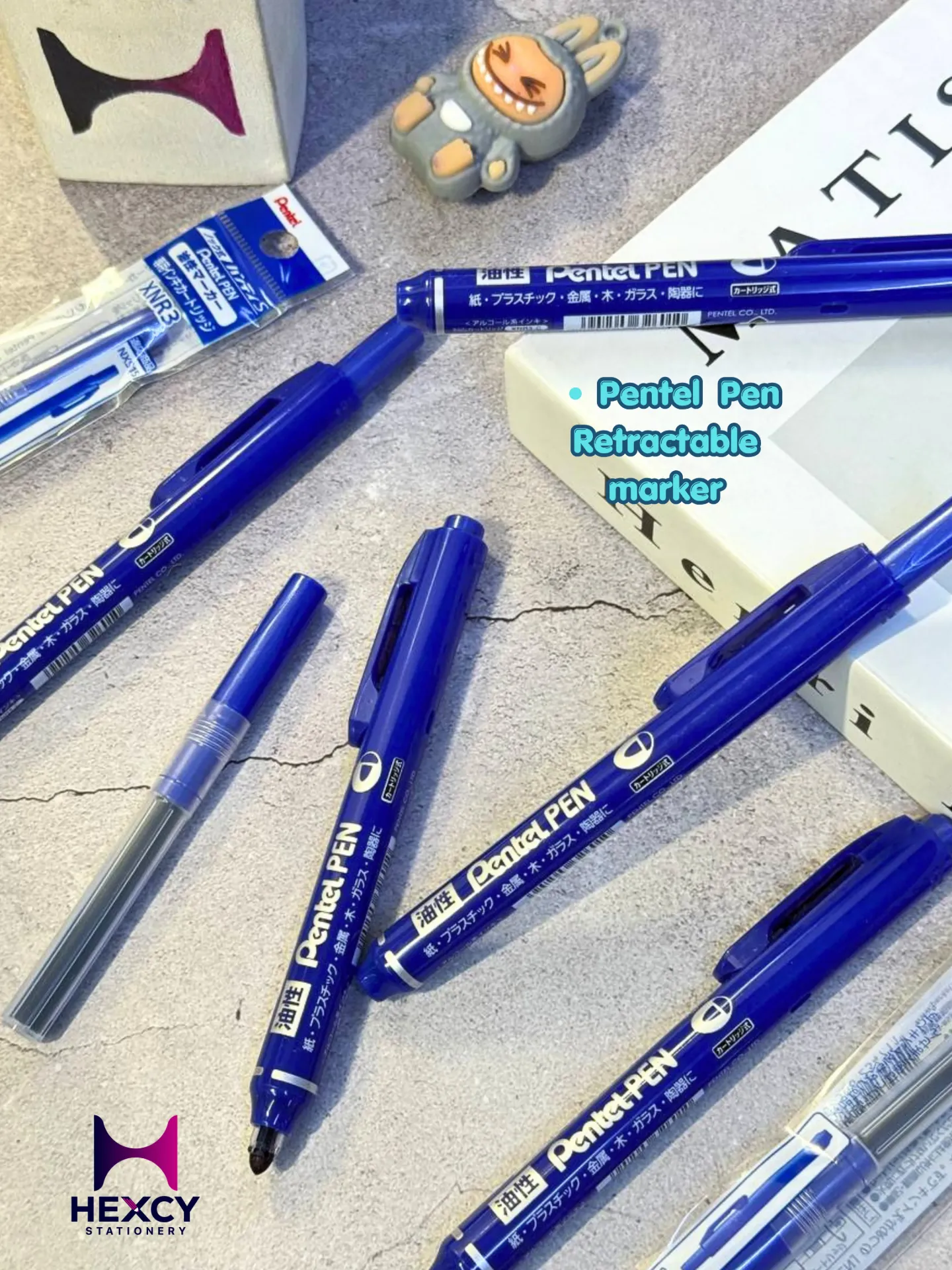 PentelPEN Handy S Knock Oil-Based Pen, Fine Point, Round Tip, Blue