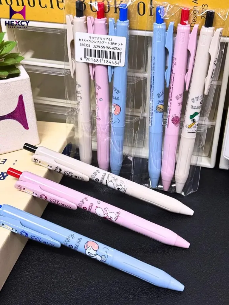 Zebra Snoopy JJ29-SN-WS-AZSA3 Gel Ballpoint Pen, Sarasa Clip, 0.5 mm, Exciting Stationery, Simple Art, (Pink, BLUE)