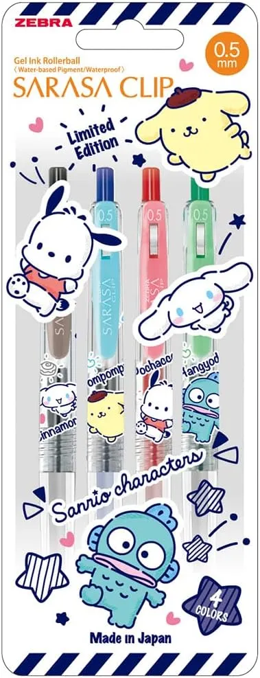 [JJ15-SBG-4C] Zebra Sanrio JJ15-SBG-4C Sarasa Clip Gel Ballpoint Pen, 0.02 inches (0.5 mm), Pretend Balance, Set of 4 Colors