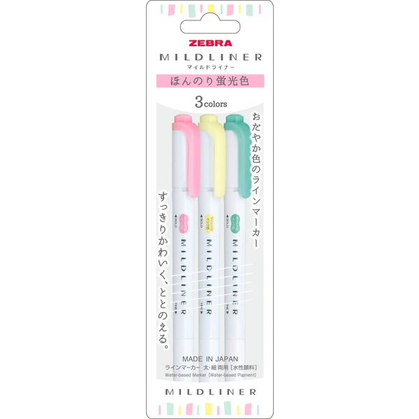 Zebra Mildliner, Lightly Fluorescent, 3-Color Set (WKT7-3C-N)