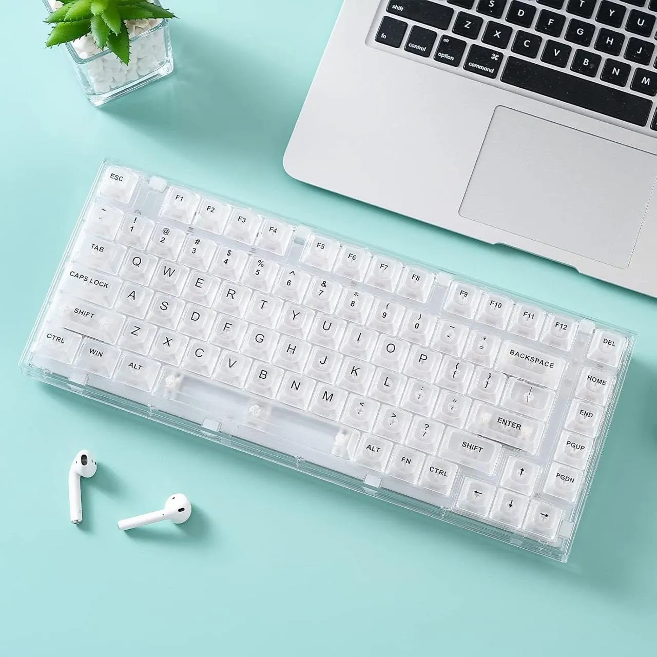 YUNZII X75 PRO 82-Key Wireless Hot-Swappable English Layout Mechanical Gaming Keyboard with Transparent Keycaps BT5.0/2.4G/USB-C Gasket Keyboard for Windows/Mac with FCC Certification (Crystal White)