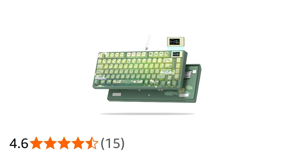 [SK80 green] Womier SK80 75% Keyboard with Color Multimedia Display Mechanical Gaming Keyboard Cute Green Frog Wired Hot Swappable Gasket Mount RGB Custom Keyboard, Lubricated Stabilizer for Mac/Window (Green 1)