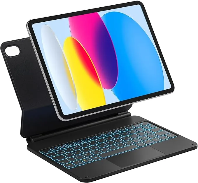 Inateck Magic Keyboard, JIS Japanese Layout, iPad 2025 A16, 11th Generation, 11"/2022 10.9" Keyboard with Trackpad, 7 Colors Backlight, Magnetic Adhesion (Black)