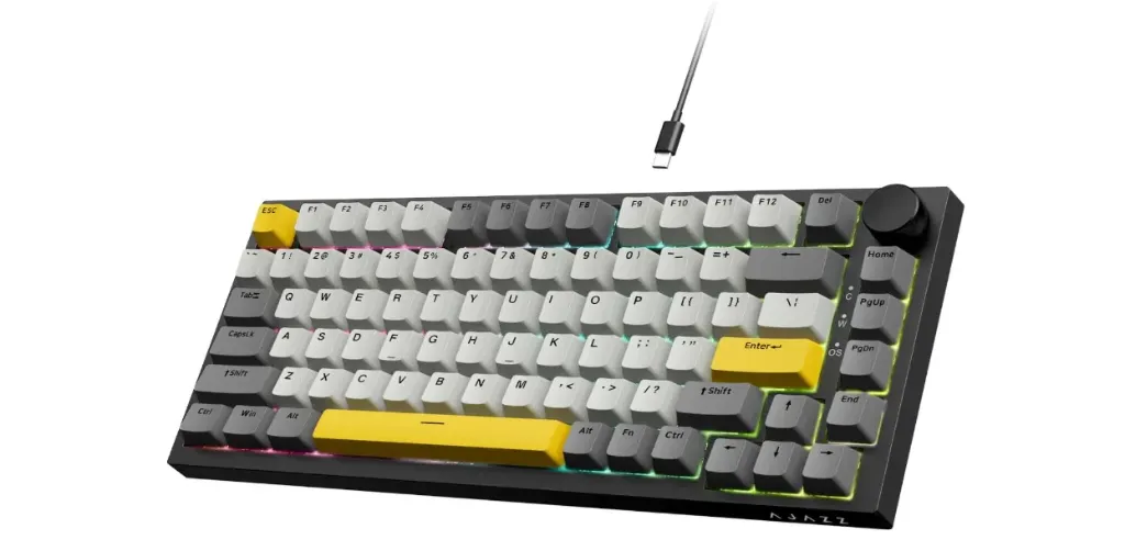 A.JAZZ AK820 Wired Mechanical Keyboard, Moonlit Axis, 75% 81 Keys, USB, Hot Swappable, Anti-Ghost Gasket Structure, RGB Backlight, TT 5-Layer Silencer, Gaming Keyboard, PBT Keycaps, OEM Customization