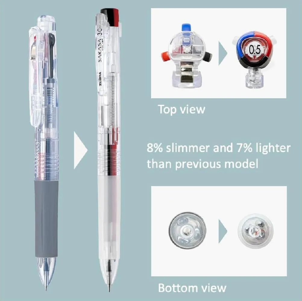 [J3J5-C] Zebra Sarasa Clip 3C 3-Color Ballpoint Pen, 0.5mm, Transparent, J3J5-C