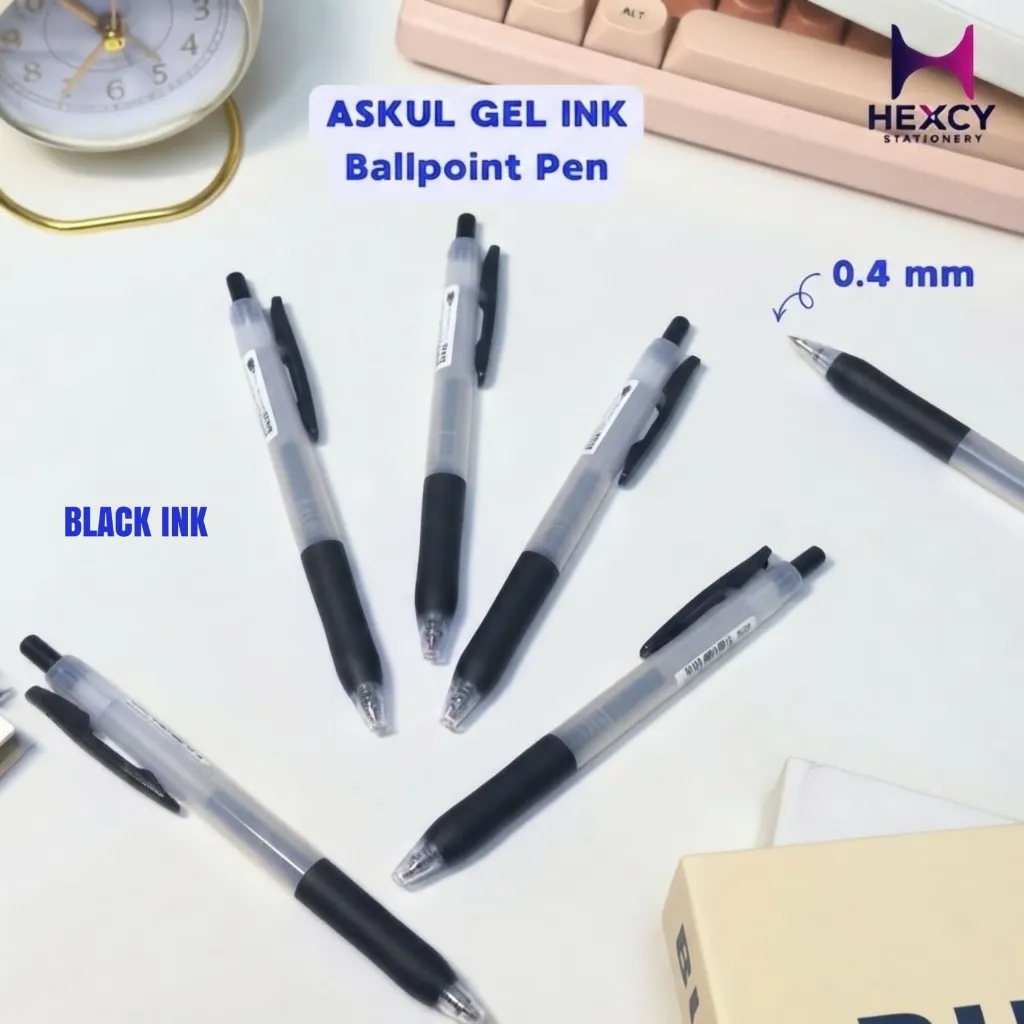 ASKUL Retractable Gel Ink Ballpoint Pen, 0.4mm (Black)