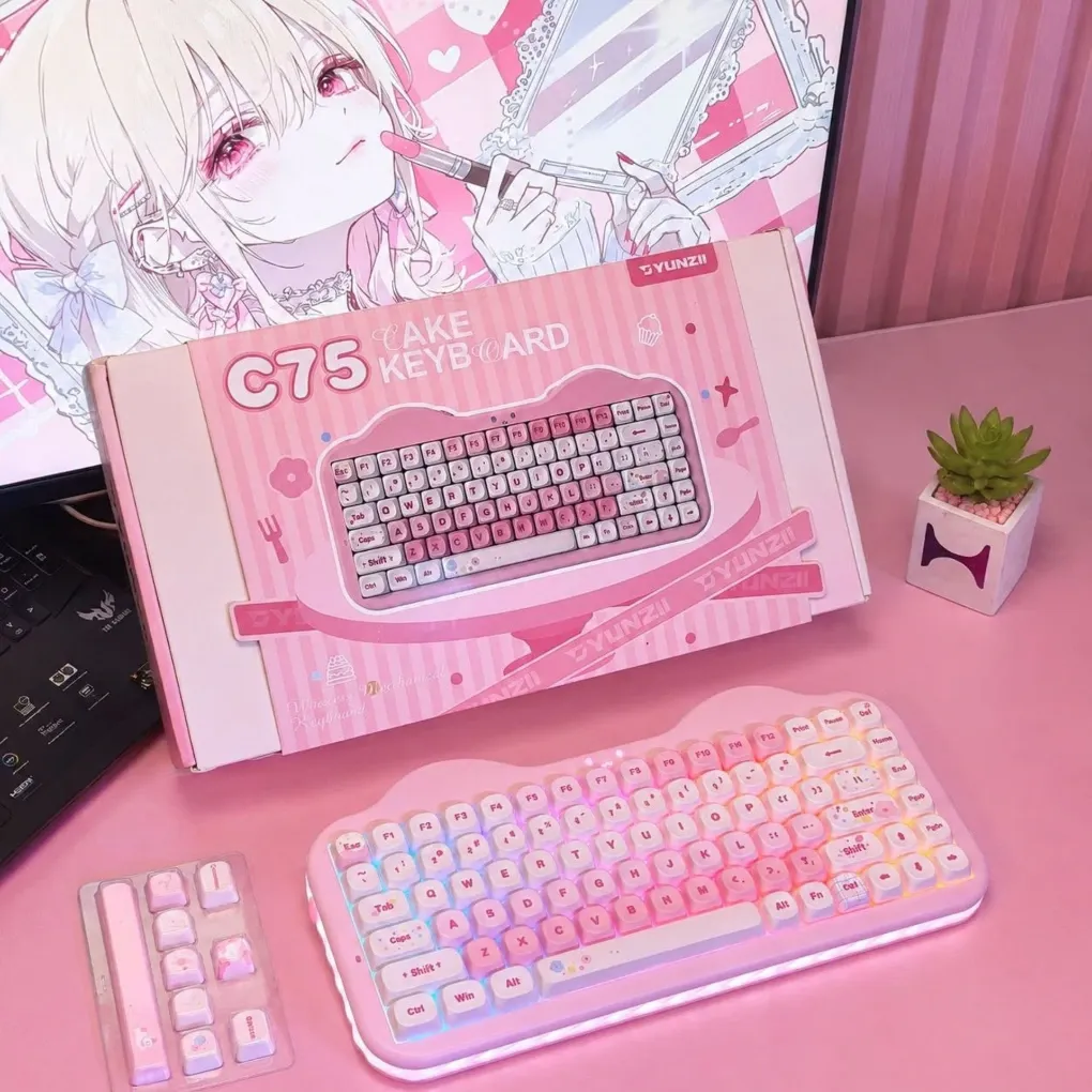 YUNZII C75 Tri-Mode Wireless Mechanical Keyboard (75% Layout / Cute Cake Design)