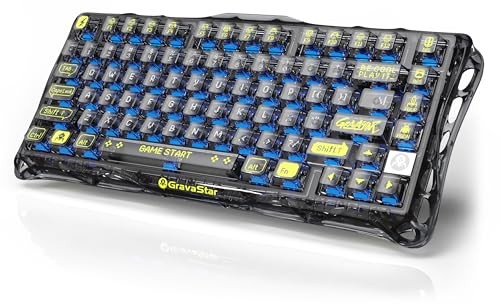 GravaStar K1 Lite Gaming Keyboard, Transparent Keyboard, Wireless, 75% Layout, Tenkeyless, Hot-Swappable, Gasket-Mounted, Bluetooth 5.0/2.4G/Wired Connection, Transparent Keycaps, RGB Backlight, US