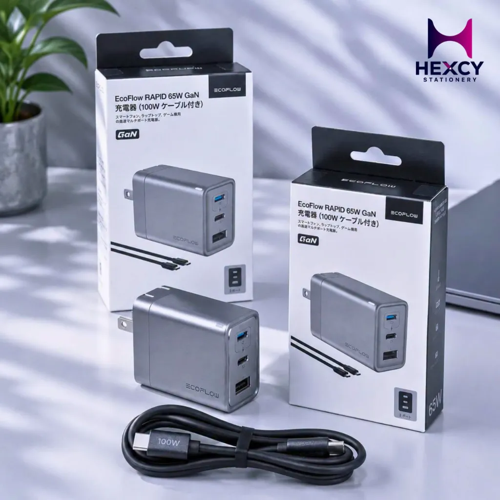 EcoFlow 65W GaN 3-Port Rapid Charger with 1m Charging Cable