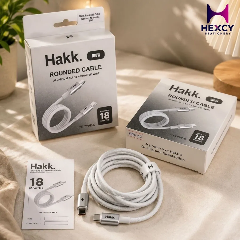 [Rounded Cable 100 W] Hakk 𝗥𝗼𝘂𝗻𝗱𝗲𝗱 𝗖𝗮𝗯𝗹𝗲,𝗧𝘆𝗽𝗲 𝗖 𝗧𝗼 𝗧𝘆𝗽𝗲 𝗖 : 2 𝗠𝗲𝘁𝗲𝗿 - [ 𝗣𝗗 𝟭𝟬𝟬 𝗪𝗮𝘁𝘁 ]