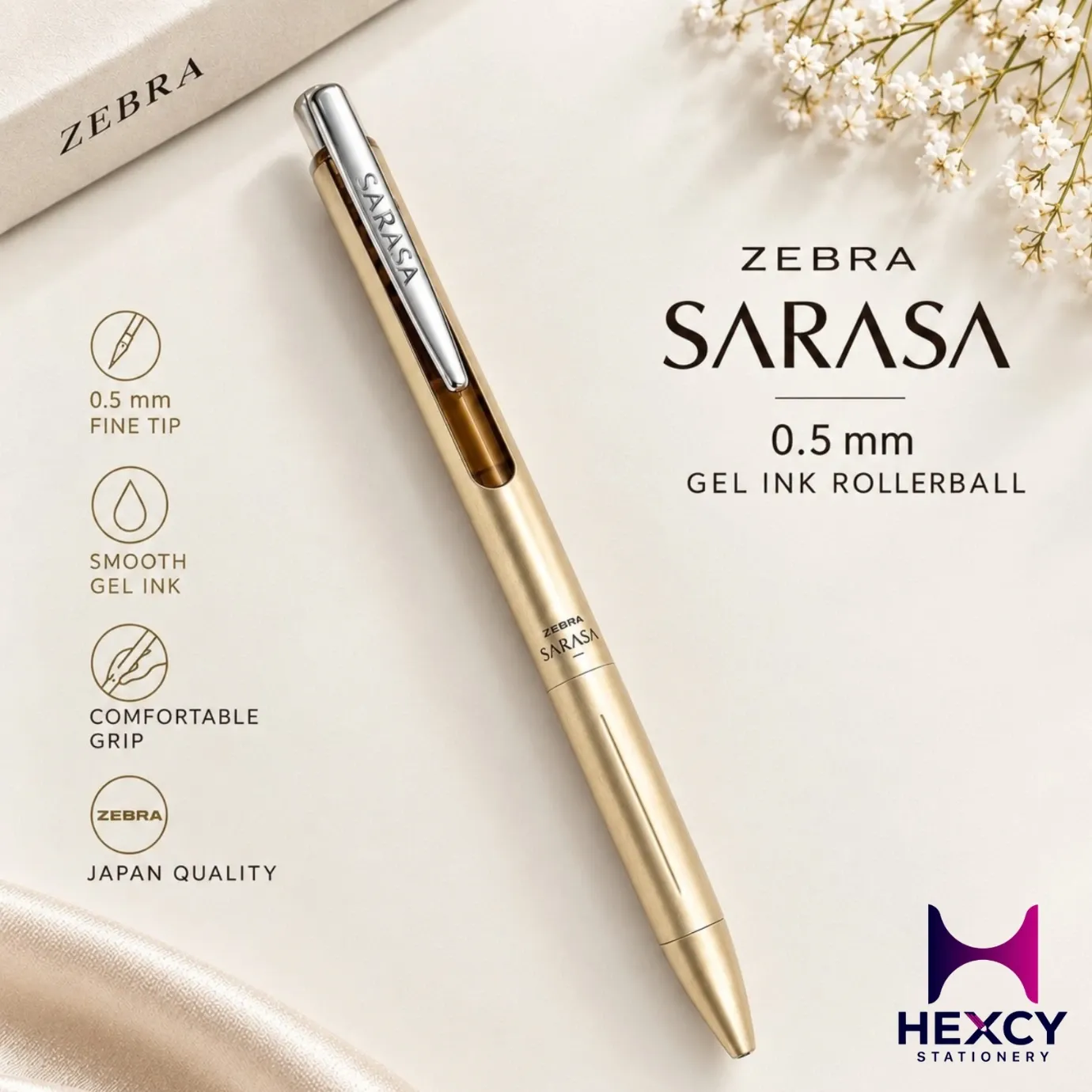 Sarasa Grand 0.5 mm, Black Ink (Gold)