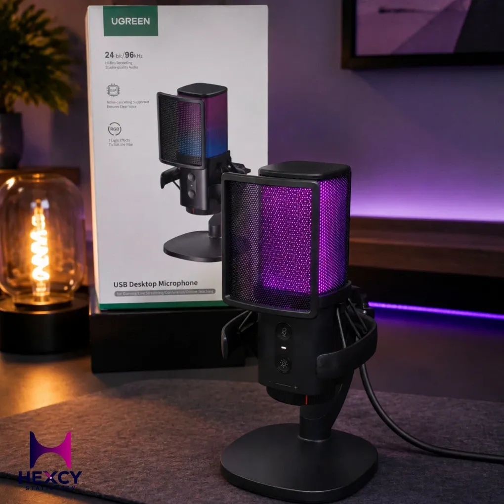 UGREEN USB Gaming Microphone (Noise Reduction / RGB Lighting / One-Touch Mute)