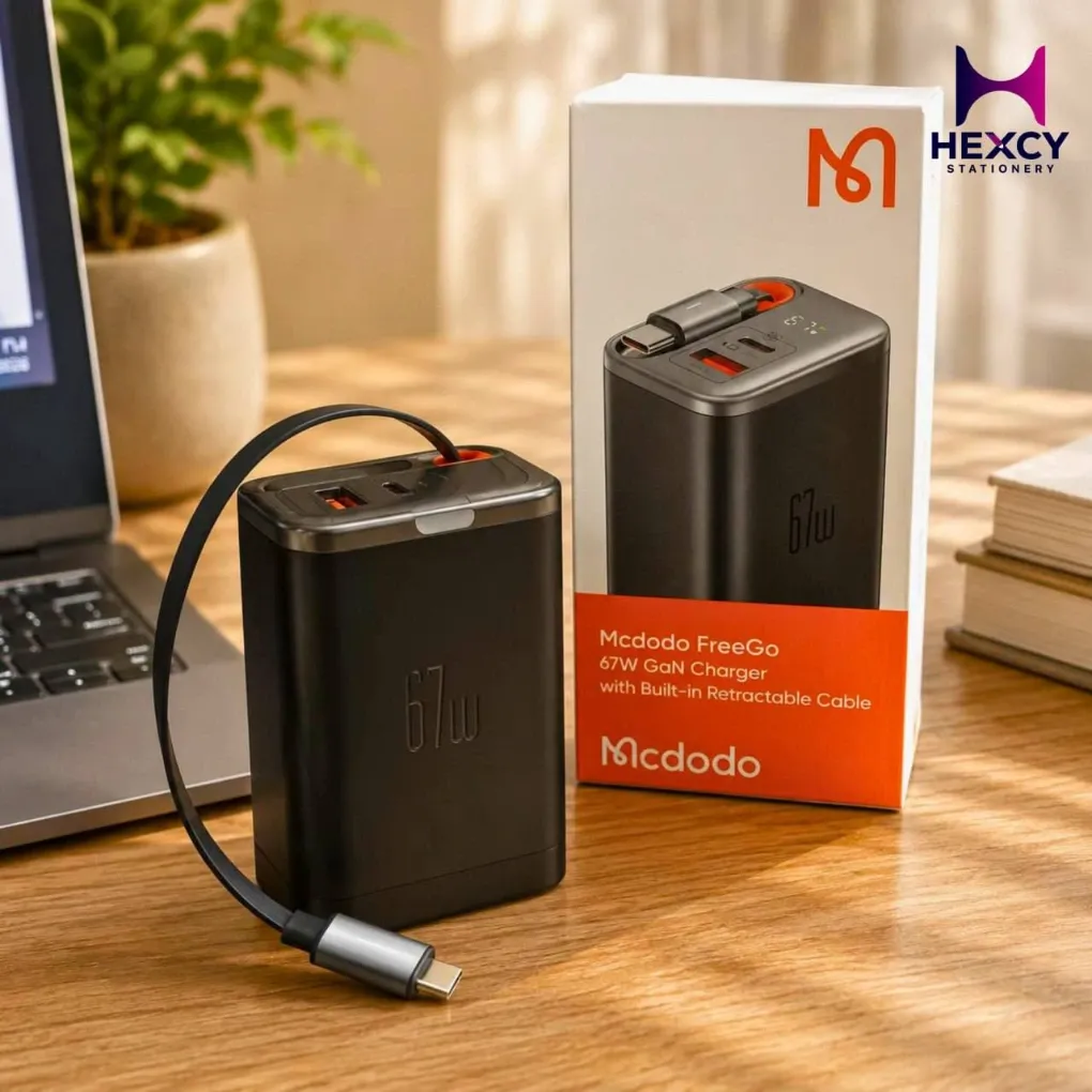 Mcdodo 67W GaN Fast Charger PD Charger Type-C Charger for iPhone 17 Charger USB-C & USB-A Ports [with Retractable USB-C Cable/Digital Output Display/New GaN Technology] Foldable Plug PD3.0/QC4.0/PPS